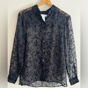 Black, Sheer Blouse with Floral Design
